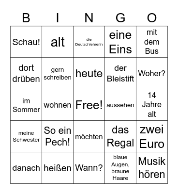 DI Midterm Speaking Test Bingo Card