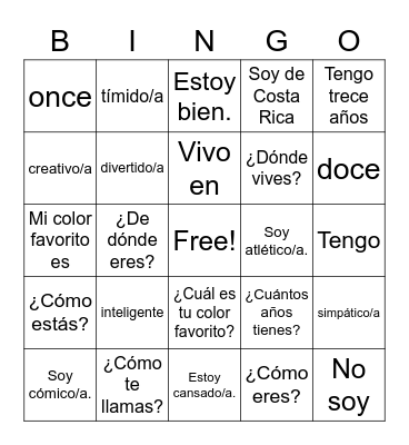 Getting to Know You -Spanish Bingo Card