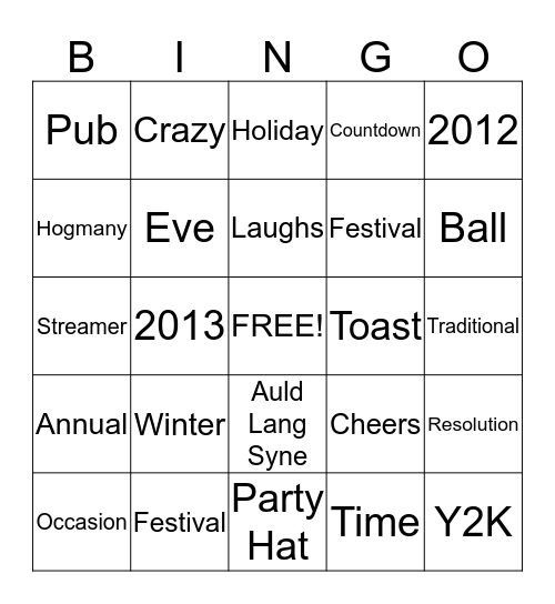 Happy New Year Bingo Card