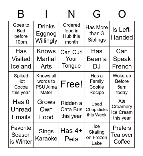 CMSN Winter Gathering BINGO! Bingo Card