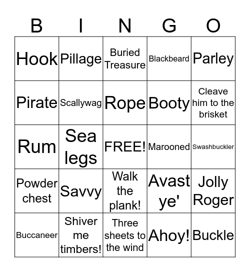 Pirate's Booty Bingo Card