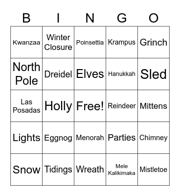 Happy Holidays Bingo Card