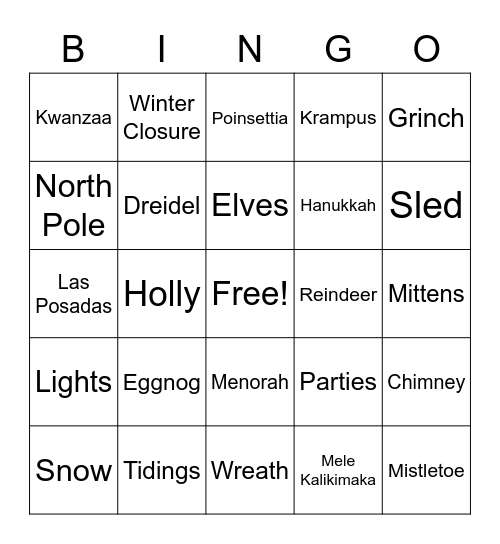 Happy Holidays Bingo Card