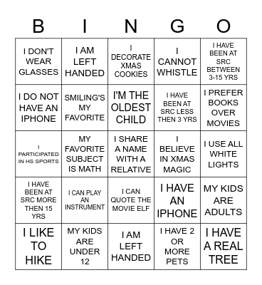 SRCS Student 2021 Bingo Card