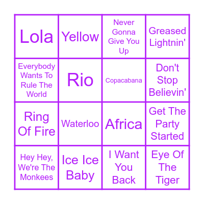 KARAOKE CLASSICS Bingo Card