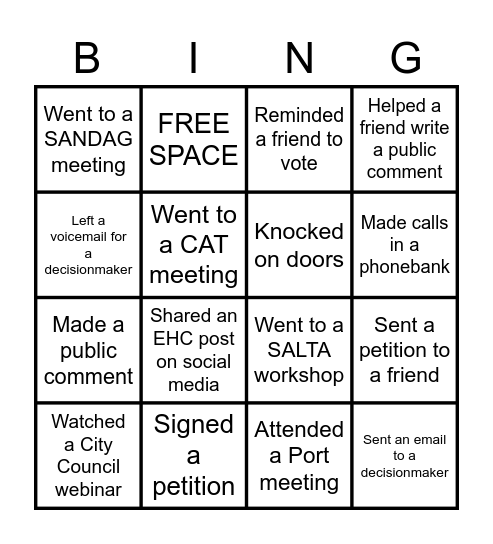 EHC LEADER BINGO Card