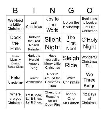 Name that Christmas Song Bingo Card