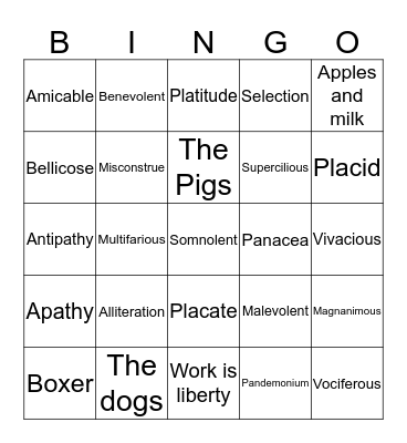 English 10 Review Bingo Card