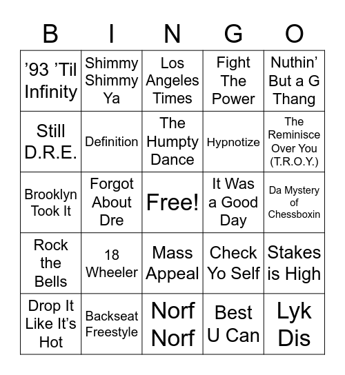 Coast to Coast Bingo Card