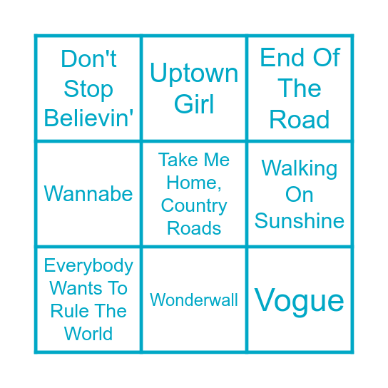 KARAOKE SING-A-LONG Bingo Card