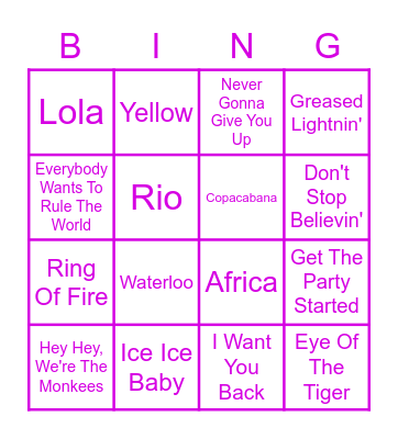 KARAOKE SING-A-LONG Bingo Card