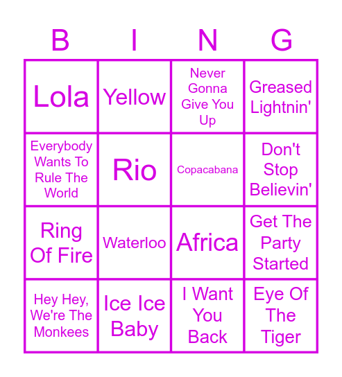 KARAOKE SING-A-LONG Bingo Card