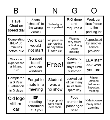 IESBVI Life Bingo Card