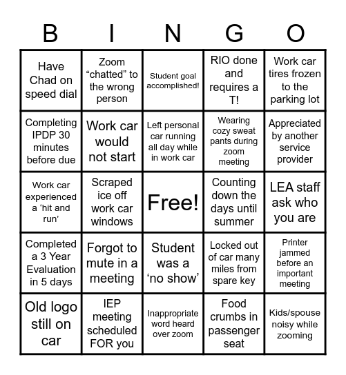 IESBVI Life Bingo Card