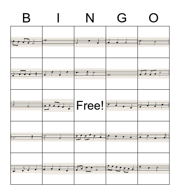 F Major Sight Reading Bingo Card