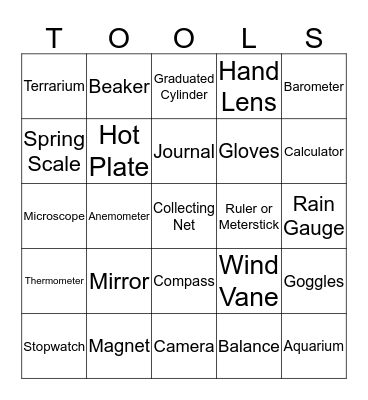 Science Tools Bingo Card