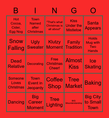 Hallmark Christmas Movie Bingo Card