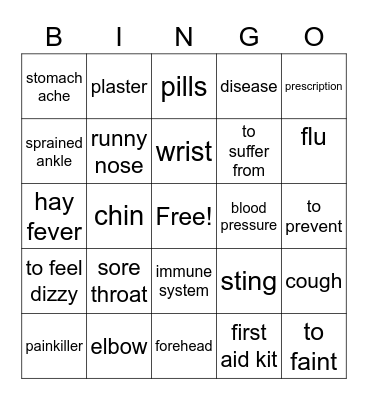 HEALTH Bingo Card