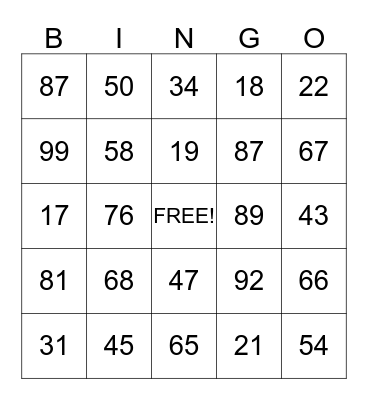 Place Value Bingo Card