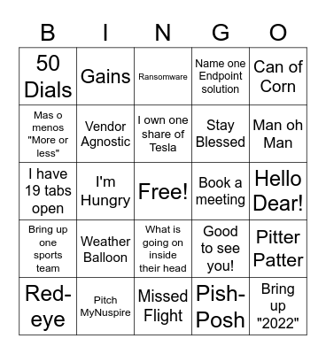 Nuspire BDR Bingo Card