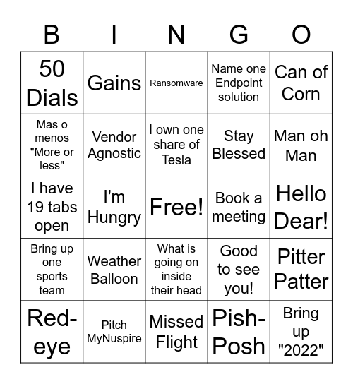 Nuspire BDR Bingo Card