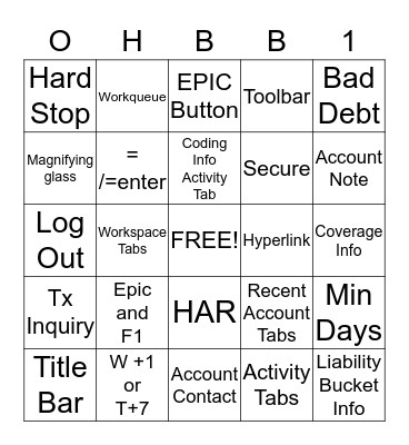 EPIC HOSPITAL BILLING BASIC 1 Bingo Card