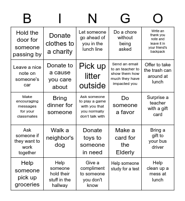 Acts of Kindness Bingo Card