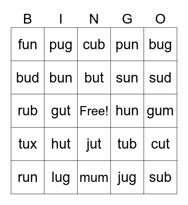 Short U Bingo Card