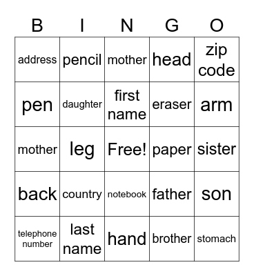Welcome Back Bingo Card