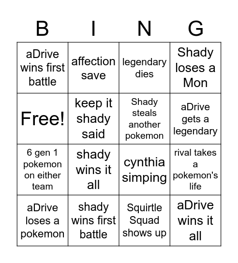 shady vs adrive bingo Bingo Card