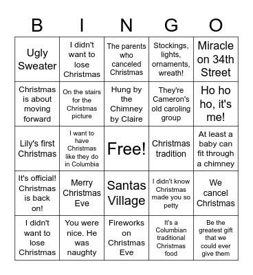 Modern Family Bingo Card