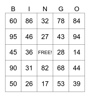 1-75 Bingo Card