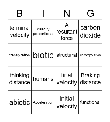 Science Bingo Card