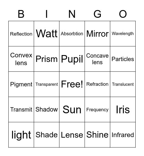 Light Bingo Card