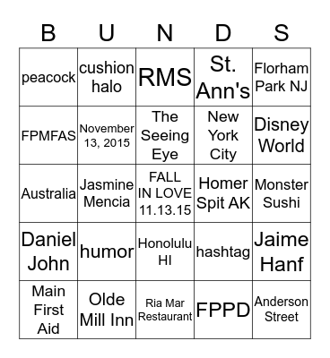 Crystal's Bridal Shower Bingo Card
