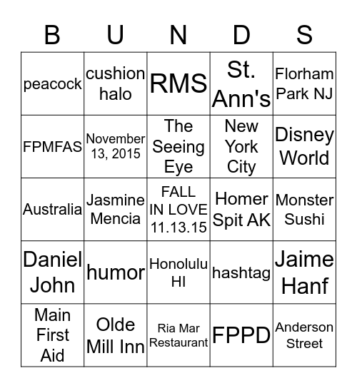 Crystal's Bridal Shower Bingo Card