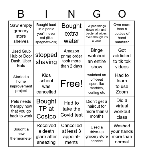 COVID Bingo Card