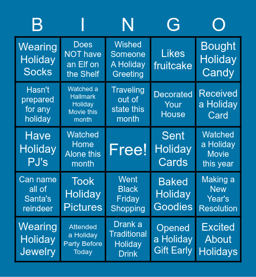 Holiday Fun Bingo Card