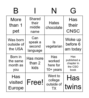 Work Bingo Card