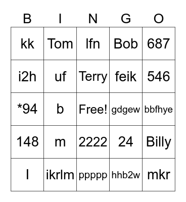 Spencer's Test Bingo Card
