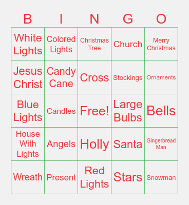 252 Kids Christmas Bingo Card