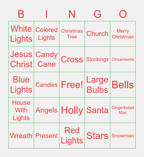 252 Kids Christmas Bingo Card