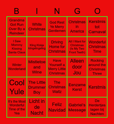 Kerstliedjes Bingo Card