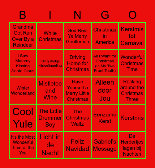 Kerstliedjes Bingo Card