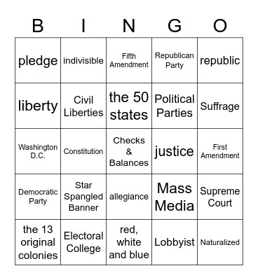 Civics Bingo Card