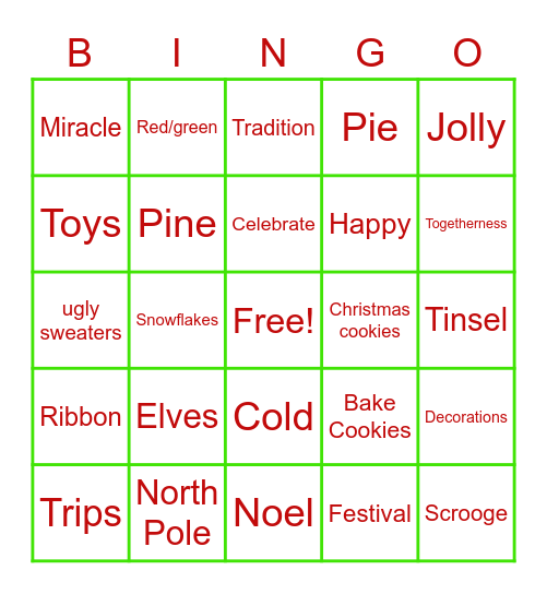 Holiday Bingo Card