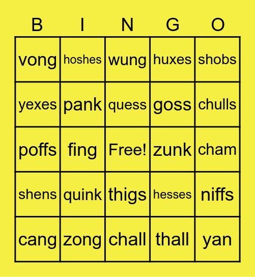 Nonsense Words & Welded Sounds Bingo Card