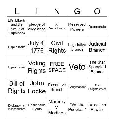 CIVICS Bingo Card