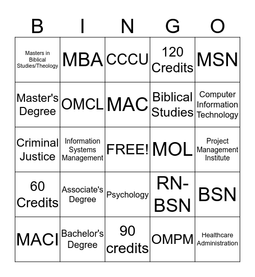 Program Bingo Card
