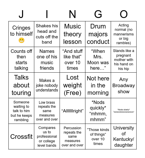 Jimos Shenanigans II Bingo Card